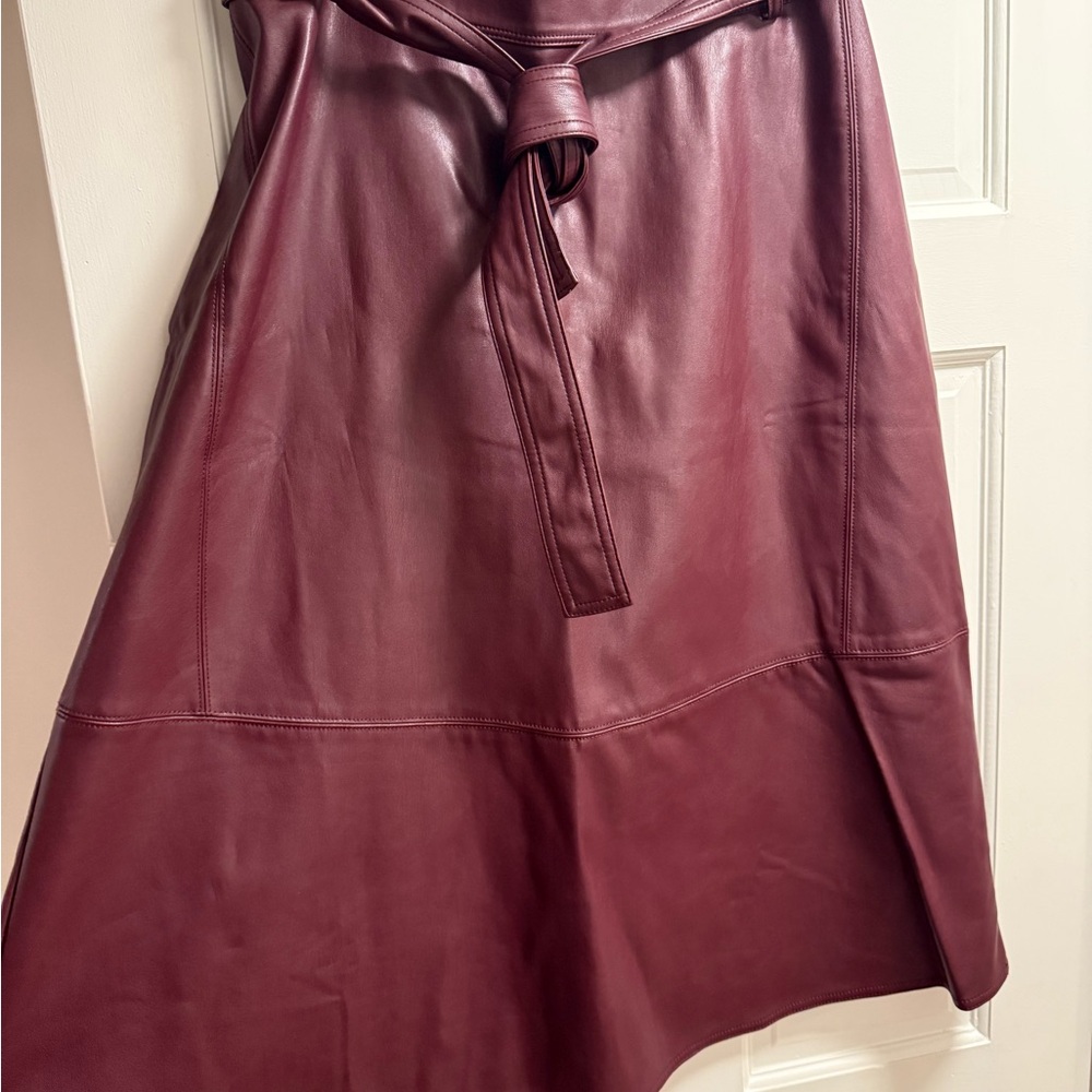 Ann Taylor Deep Red A-Line Leather Skirt